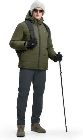 Rdruko Men's Winter Coats Water Resistant Fleece Insulated Warm Windproof Thicken Hooded Jacket in Kuwait