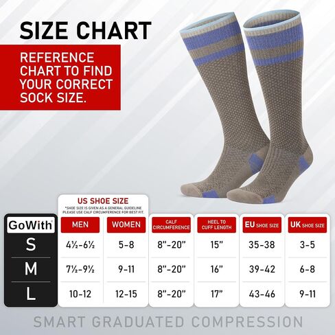 GoWith Unisex Knee High Compression Socks, 15-20 mmHg Rayon Made From Bamboo Socks, Breathable Travel Socks for Men & Women in Kuwait