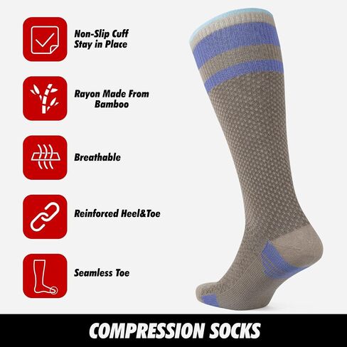GoWith Unisex Knee High Compression Socks, 15-20 mmHg Rayon Made From Bamboo Socks, Breathable Travel Socks for Men & Women in Kuwait