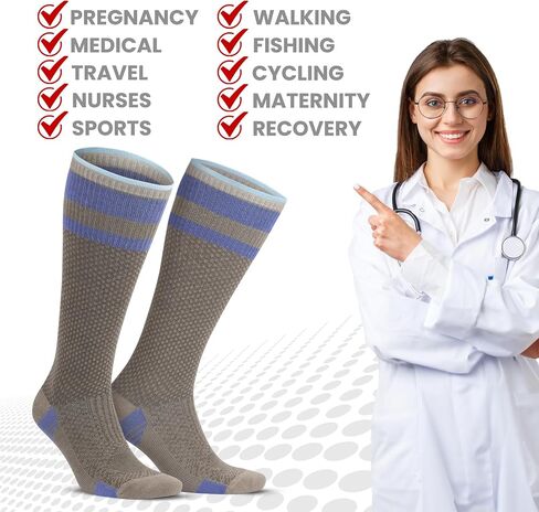 GoWith Unisex Knee High Compression Socks, 15-20 mmHg Rayon Made From Bamboo Socks, Breathable Travel Socks for Men & Women in Kuwait