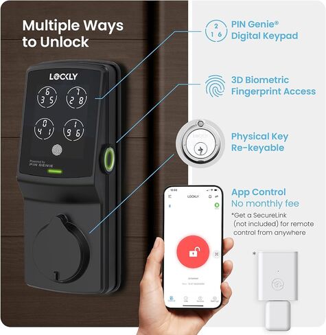 Lockly Secure Plus Smart Deadbolt Bluetooth Digital Door Lock, Fingerprint Scanner, Touchscreen Keypad, App Control, Auto Lock, Keyless Entry Door Lock in Saudi Arabia