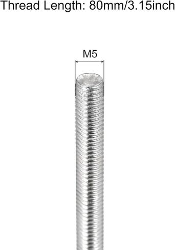 M5 x 80mm متعدد الأغراض 304 الفولاذ المقاوم للصدأ قضيب ملولب بالكامل لليد اليمنى، 5 قطع in Kuwait