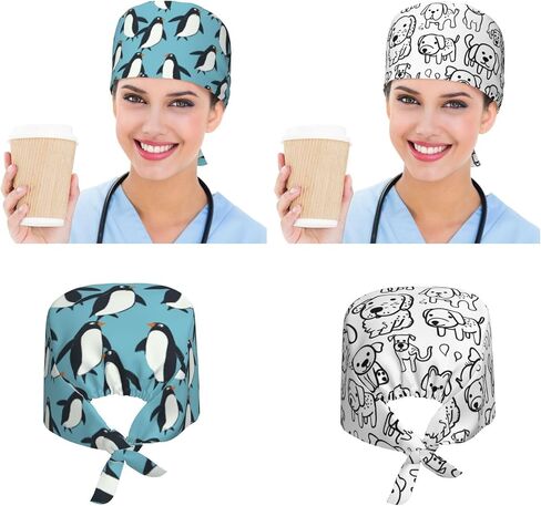 2 Pcs Working Cap with Sweatband Adjustable Working Hats Surgical Cap Nurse Hats Printed Bouffant Cap for Women Men in Saudi Arabia