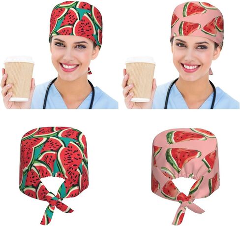 2 Pcs Working Cap with Sweatband Adjustable Working Hats Surgical Cap Nurse Hats Printed Bouffant Cap for Women Men in Saudi Arabia