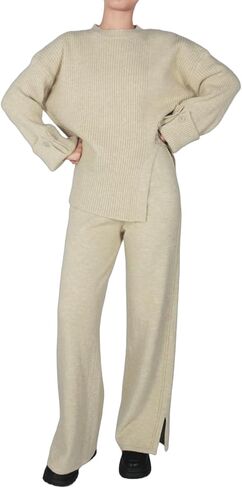 Women's Casual Outfits Crew Neck Sweatsuit Women's Button 2 Piece Outfit Tracksuits in Saudi Arabia