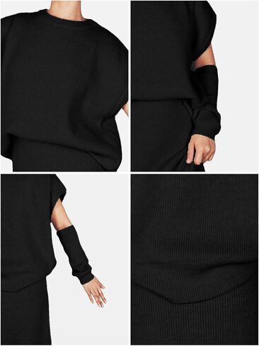 Women's Casual Outfits Crew Neck Sweatsuit Removable Sleeves Knit Tops Women's 2 Piece Outfit Tracksuits in Kuwait
