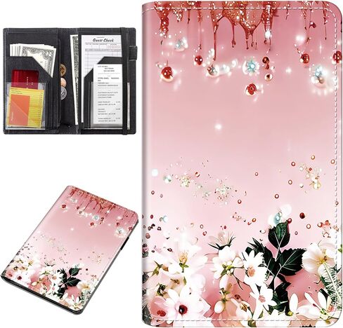 Upgrade Server Book Flower Design, JYCUHTCL 9 Inch Tall Server Books for Waitress with Money Zipper Pocket, Waitress Book Organizer Restaurant Guest Check Presenter in Kuwait