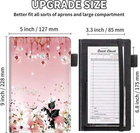 Upgrade Server Book Flower Design, JYCUHTCL 9 Inch Tall Server Books for Waitress with Money Zipper Pocket, Waitress Book Organizer Restaurant Guest Check Presenter in Kuwait