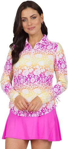 قميص بولو IBKUL Athleisure Wear للحماية من الشمس بعامل حماية من أشعة الشمس 50+ Icefil Cooling Tech Jesse Print بطول قابل للتعديل وأكمام طويلة - 48538 in Kuwait