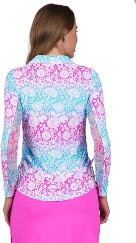 قميص بولو IBKUL Athleisure Wear للحماية من الشمس بعامل حماية من أشعة الشمس 50+ Icefil Cooling Tech Jesse Print بطول قابل للتعديل وأكمام طويلة - 48538 in Kuwait