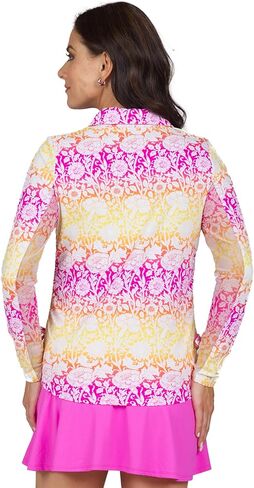 قميص بولو IBKUL Athleisure Wear للحماية من الشمس بعامل حماية من أشعة الشمس 50+ Icefil Cooling Tech Jesse Print بطول قابل للتعديل وأكمام طويلة - 48538 in Kuwait