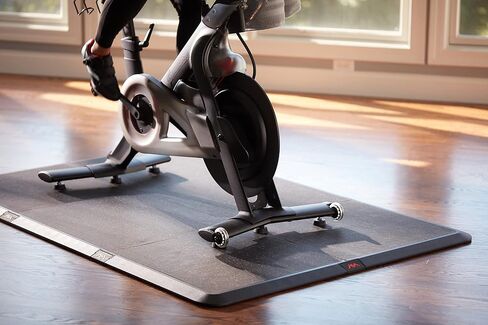 Anji Mountain Gym Flooring Mat Compatible with Peloton Bike Elliptical Treadmill MatUnder Exercise Bike Trainer Mat Pad for Stationary Indoor Spin,Hardwood Floor Carpet Black Gym Equipment Mat,4' x 8' in Saudi Arabia