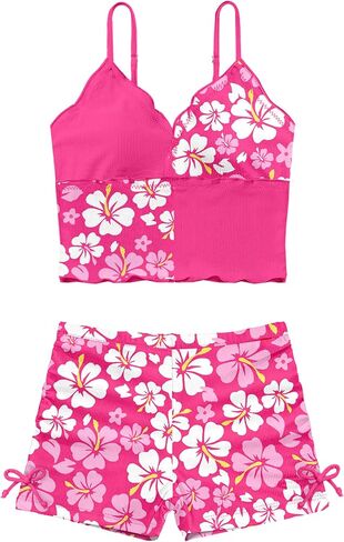 KANGKANG Girls Swimsuit V-Neck Girls Bathing Suit for Girls 2 Piece Swimsuit for Girl Swimwear Cute Tankini with Shorts 7-14y in Kuwait