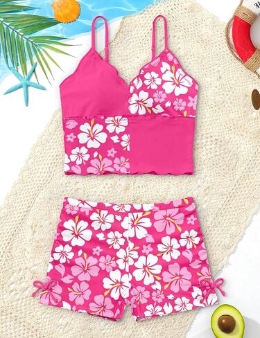 KANGKANG Girls Swimsuit V-Neck Girls Bathing Suit for Girls 2 Piece Swimsuit for Girl Swimwear Cute Tankini with Shorts 7-14y in Kuwait