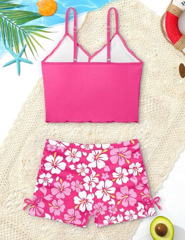 KANGKANG Girls Swimsuit V-Neck Girls Bathing Suit for Girls 2 Piece Swimsuit for Girl Swimwear Cute Tankini with Shorts 7-14y in Kuwait