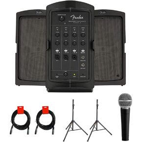 Fender Passport Conference Series 2 Portable 175W Powered PA System with Vocal Microphone, 2X Speaker Stand & 2X XLR Cable Bundle
