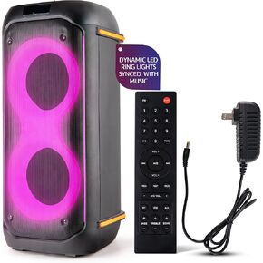 Pyle Compact Bluetooth PA Party Speaker System – 160W Portable Karaoke Machine with Built-in Battery, TWS, Mic Priority, USB/SD/BT/FM, Flashing LED Lights, Dual 6.5" Speakers, 11.6" x 11.6" x 25.2"