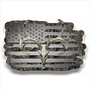 American Flag Camouflage Whitetail Buck Skull Hunting Deer Decal (3"x5" Two Pack)