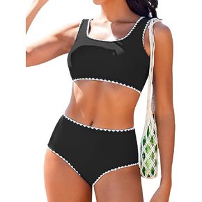 AI'MAGE Women's Bikini Sets High Waisted Two Piece Swimsuits 2025 Scoop Neck Sporty Bathing Suits S-XXL