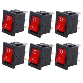 Twidec/6Pcs Rocker Switch 3 Pins 2 Position ON/Off AC 6A/125V 10A/250V SPST Red LED Light Illuminated Boat Rocker Switch Toggle KCD1-2-101N-R