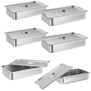 6 Pack Full Size Hotel Pan, [NSF Certified][with Handle & Lid] Catering Food Pan Commercial Stainless Steel 4 Inch Deep Anti-Jamming Steam Table Pan