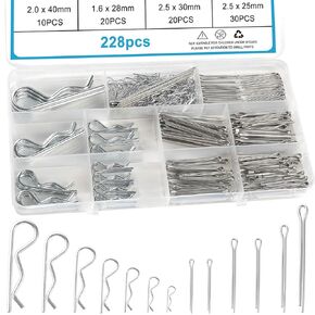 228PCS Cotter Pins Assortment, Hardware Pins, Lock Pin, Split Pins, Retaining Pins R Clips, Stainless Steel Heavy Duty Straight & R Cotter Pins Set for Use On Hitch Pin Lock Systems