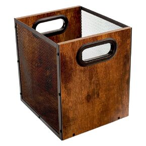 Small Trash Can Retro Wooden Wastebasket with Iron Mesh and Handles, Garbage Container Basket for Bathroom, Kitchens, Offices, Kids Rooms, Dorms, Living Room, Laundry Room, Bedroom, 2.8 Gallon