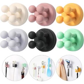 iBetterLife Silicone Toothbrush Holders for Bathrooms - 6Pcs Razor Holder for Shower Wall Mounted Self Adhesive Multifunctional Cute Hook for Kids Hanging Tooth Brush for Kitchen Living Room Office