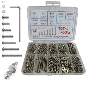 400pcs Nuts and Bolts Assortment Kit, Nuts and Bolts Kit which is 304 Stainless Steel Button Head and Socket Cap1/4-20, Hardware Screws Nuts Bolts Washers
