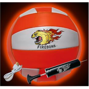 FIREBOMB™ LED Glowing VolleyBomb™ Volleyball- Rechargeable Light-Up Football for Nighttime Fun, Laminated Leather Size 5, Orange and White Sports Ball for All Ages