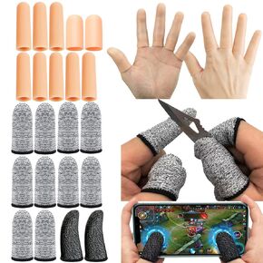 22PCS Gel Finger Cots Sleeves Guards Cut Resistant Gloves Protectors Cutting Covers Protection Mobile Phone Gaming Fingertips Touch Tips Caps