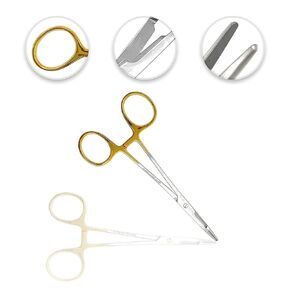 TC Olsen Hegar Needle/Suture Holder Driver with Tungsten Carbide Inserts and Gold Rings - Premium Grade Instrument - Hemostat with Scissors (5.5 in.)
