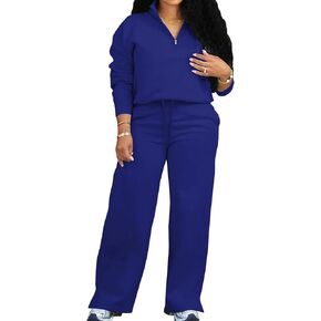 Adogirl Women 2 Piece Outfits Sweatsuit Set Fall Long Sleeve Half Zip Sweatshirt Wide Leg Sweatpants Tracksuit Lounge Sets