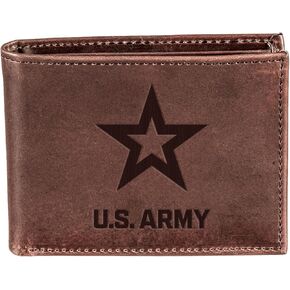 Team Sports America US Army Bi-Fold Brown Leather Wallet for Men, Made of 100% Genuine Leather, Money and Card Organizer, Gift Box Included