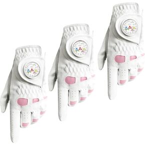 Women's Leather Golf Glove Extra Grip Value 3 Pack with 3 Ball Marker, Left Right Hand Soft Comfortable for Women and Girls, Fit Sizes Small Medium Large XL