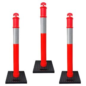 (3 Pack) CJ Safety 44" Tall Delineator Post Barrier Cones with 10 lbs. Square Rubber Base, 10" Reflective Band for Parking Cones, Traffic Cones, Construction Cones (Set of 3 Orange Traffic Delineator)