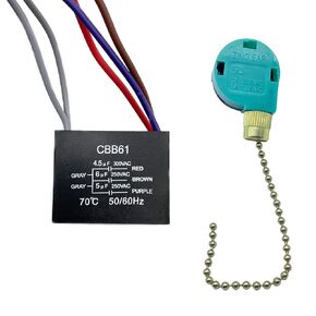New Ceiling Fan Capacitor CBB61 4.5uf + 6uf + 5uf 5 Wire 250V &Ceiling Fan Pull Chain Switch 3 Speed 4 Wire, Light Switch for Fan and Light