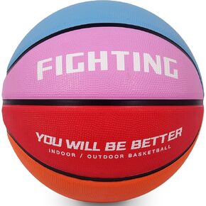 Kids Youth 25.5" Basketball Size 4 Colorful Basketball Vibrant Rainbow Design Premium Thickened Rubber Wear Resistant Outdoor Basketball for Boys Girls Gift Kids Play Game(Deflated)