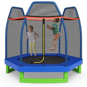 Goplus 7FT Trampoline for Kids, ASTM Approved Trampoline with Enclosure Net, Safety Pad, Galvanized Steel Frame, Heavy Duty Recreational Toddler Trampoline for Boys Girls Outdoor Indoor