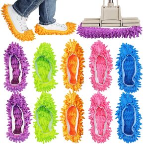 10 Pcs Shoes Cover Dust Duster, Washable Mop Slippers Shoes for Floor Cleaning, Reusable Microfiber Duster Mops for House, Office, Bathroom, Kitchen Cleaning (5Pairs)