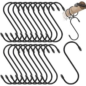 4.3 Inch S Hooks, Plant Hooks, S Hooks for Hanging, 20 Pack Black Heavy Duty S Hooks, Ornament Hooks, Curtain Hooks, Wardrobe Closet S Hooks for Plants, Cups, Pan, Towels, Jeans