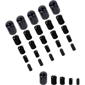 25 PCS Round Rubber End Cap Set, 0.24", 0.35", 0.47", 0.63" 0.75"（6, 9, 12, 16, 19mm ID Vinyl Flexible Screw Thread Protector kit, Bolt End Caps for Metal Tubing Rod Bolt Tip, Black