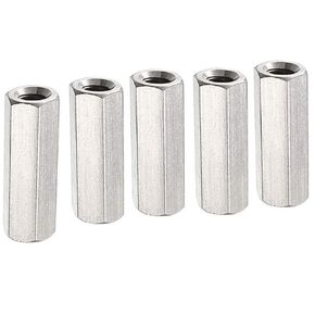 TOCHUN 5pcs M6 X 1.0-Pitch 30mm Length Metric Hex Coupling Nut, 304 Stainless Steel Rod Coupling Nuts, Rod Connectors
