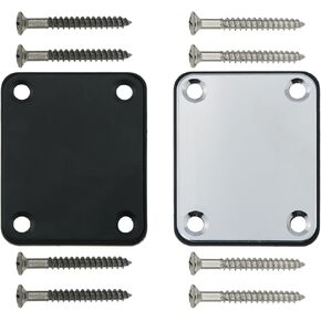 2PCS Square Electric Guitar Neck Reinforcement Plate Bass Neck Joint Plate Black Silver 4 Holes With Screws Electric Guitar Replacement Neck Plate Bass Metal Neck Plate