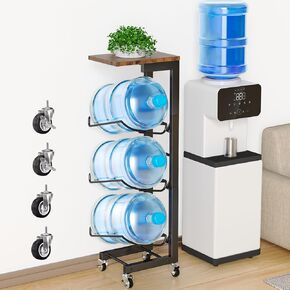 5 Gallon Water Bottle Jug Holder Organizer, Movable Heavy Duty 3-Tier Water Storage Rack With Storage Shelve, Water Dispenser Stand Foldable Water Jug Stand Water For Family Office Garage Brown