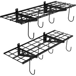 FLEXIMOUNTS Garage Wall Shelving, 2-Pack 1x3 ft, Includes 8 Bike Hooks, Wall Shelf Garage Organization System w/Bike Hangers, Garage Storage Rack, Floating Shelves, 300 lbs Weight Capacity