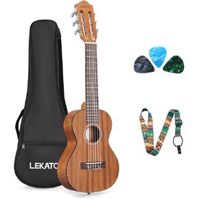 LEKATO GT-800 Mahogany Guitalele 6 Strings 28 Inch Beginner Guitarlele 1/4" Classical Guitar Small Hawaiian Travel Guilele with Gig Bag Strap Picks Starter Bundle Set