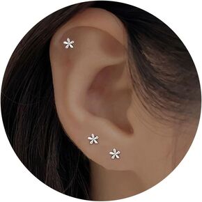 Silver Tiny Flower Stud Earrings, Hypoallergenic Cute Daisy Mini Sleeper Stud Earrings for Women