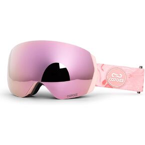 COPOZZ H2 Ski Goggles, Hyperbolic OTG Snow Goggles, Reduce Visual Distortion, UV 400, Snowboard Goggles for Adult Men Women