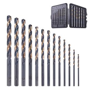 15Pcs Cobalt Drill Bit Set 1/16"-3/8", 135 Degree Tip HSS with Black and Gold Finish with Storage Case, Twist Jobber Drill Bit Kit for Cast Iron, Hard Metal, Stainless Steel, Plastic and Wood